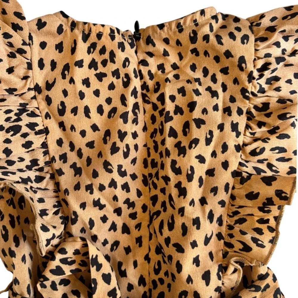 SHEIN Kids Girls Leopard Print Ruffle Tiered Dress Brown Black Size‎ 4Y 104
